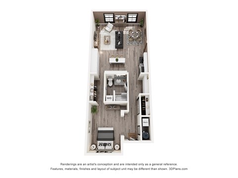 Floor plan for 1 bed, 1 bath, 855 sqft